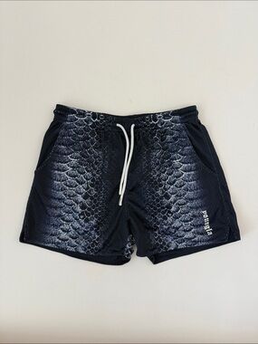 YoungLA Navy Athletic Swim-Style Shorts with White Drawstring